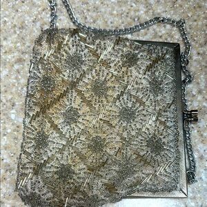 Chic Gold Embroidered Clutch with Chain